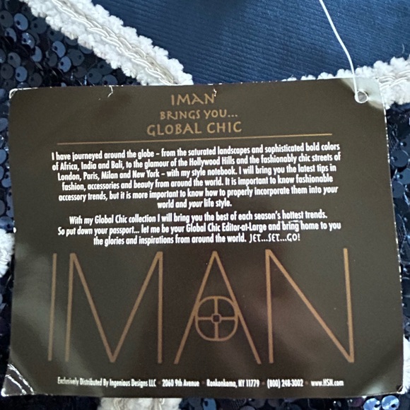 NWT Iman Global Chic Blue Sequins White Trim Jacket Blazer Cardigan Size M - Picture 10 of 13